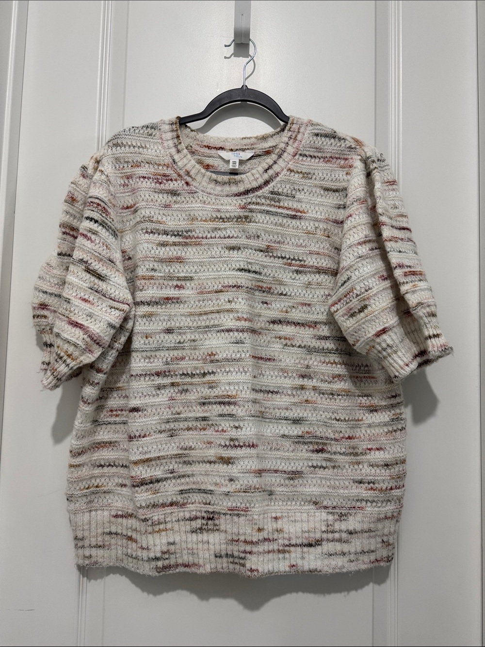 Time and Tru Cream Autumn Colored Speckled Short Sleeve Crewneck Sweater XXL